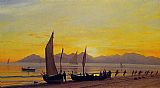 Sunset Canvas Paintings - Boats Ashore at Sunset